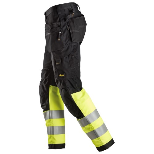 6233 Pantalones largos de trabajo de alta visibilidad clase 1 con bolsillos flotantes AllroundWork negro-amarillo