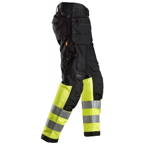 6233 Pantalones largos de trabajo de alta visibilidad clase 1 con bolsillos flotantes AllroundWork negro-amarillo