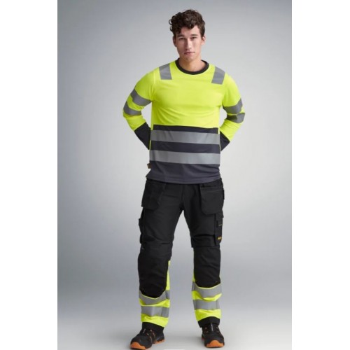 6233 Pantalones largos de trabajo de alta visibilidad clase 1 con bolsillos flotantes AllroundWork negro-amarillo