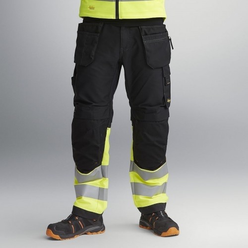 6233 Pantalones largos de trabajo de alta visibilidad clase 1 con bolsillos flotantes AllroundWork negro-amarillo