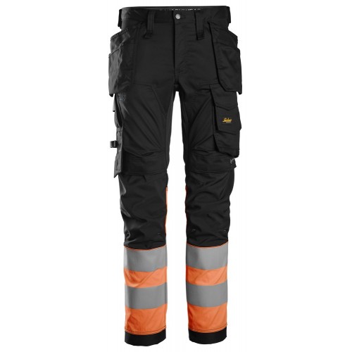 6234 Pantalones largos de trabajo elásticos de alta visibilidad clase 1 con bolsillos flotantes negro-naranja talla 52