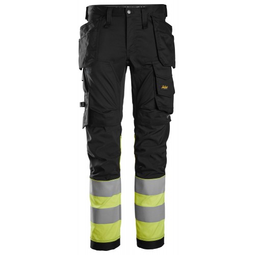 6234 Pantalones largos de trabajo elásticos de alta visibilidad clase 1 con bolsillos flotantes negro-amarillo talla 150