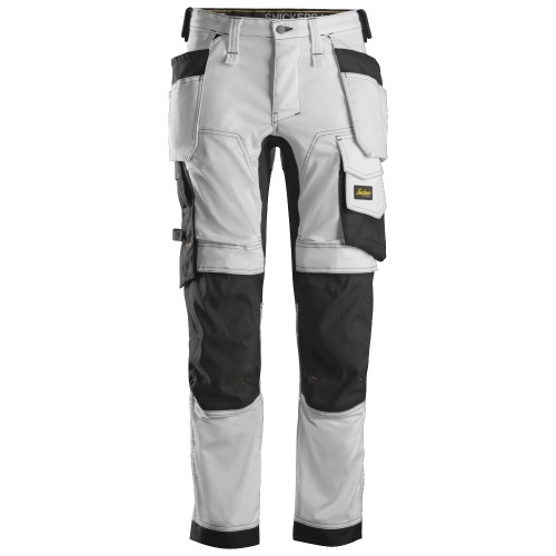 6241 Pantalones largos de trabajo elásticos con bolsillos flotantes AllroundWork blanco-negro talla 116