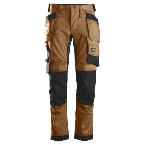 6241 Pantalones largos de trabajo elásticos con bolsillos flotantes AllroundWork marron-negro talla 104