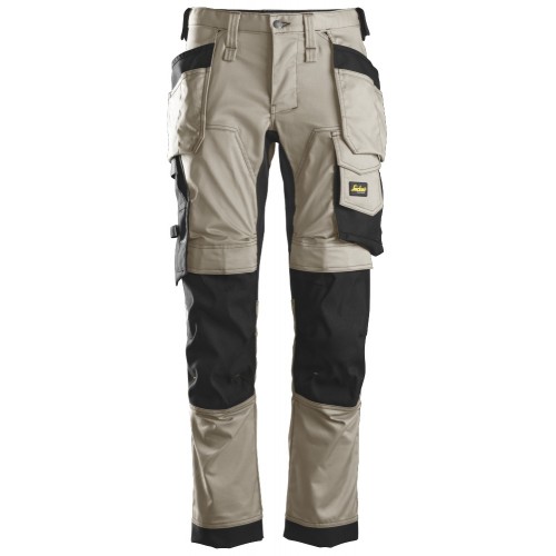 6241 Pantalones largos de trabajo elásticos con bolsillos flotantes AllroundWork beige-negro talla 124