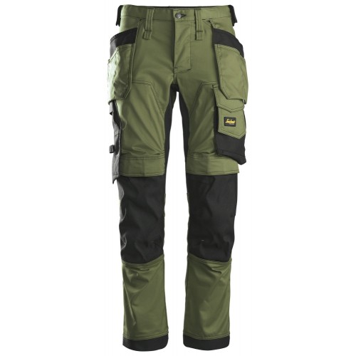 6241 Pantalones largos de trabajo elásticos con bolsillos flotantes AllroundWork verde khaki-negro talla 154