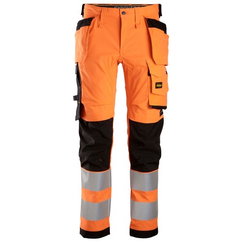 6243 Pantalones largos de trabajo elásticos de alta visibilidad clase 2 con bolsillos flotantes naranja-negro talla 104