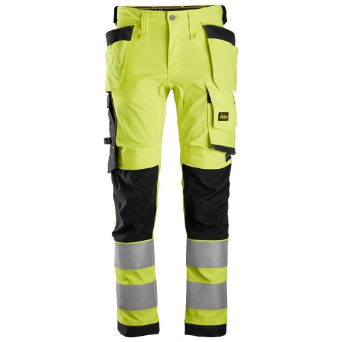 6243 Pantalones largos de trabajo elásticos de alta visibilidad clase 2 con bolsillos flotantes amarillo-negro talla 148