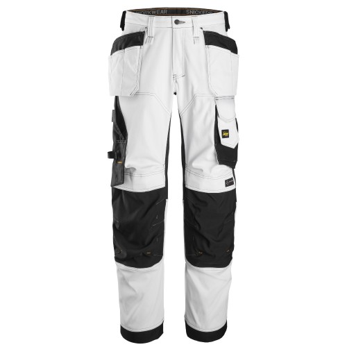 6251 Pantalones largos de trabajo elásticos de ajuste holgado con bolsillos flotantes AllroundWork blanco-negro talla 64