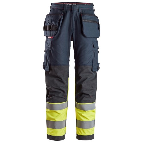 6263 Pantalones largos de trabajo de alta visibilidad clase 1 con bolsillos flotantes ProtecWork azul marino-amarillo talla 124
