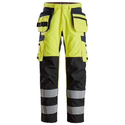 6264 Pantalones largos de trabajo de alta visibilidad clase 2 con bolsillos flotantes y espinilla reforzada ProtecWork amarillo-azul marino talla 44