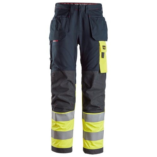 6276 Pantalones largos de trabajo de alta visibilidad clase 1 con bolsillos flotantes ProtecWork azul marino-amarillo talla 104