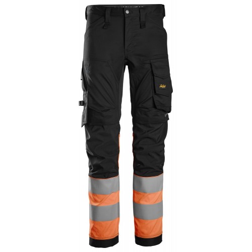 6334 Pantalones largos de trabajo elásticos de alta visibilidad clase 1 negro-naranja talla 148