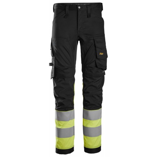 6334 Pantalones largos de trabajo elásticos de alta visibilidad clase 1 negro-amarillo talla 150