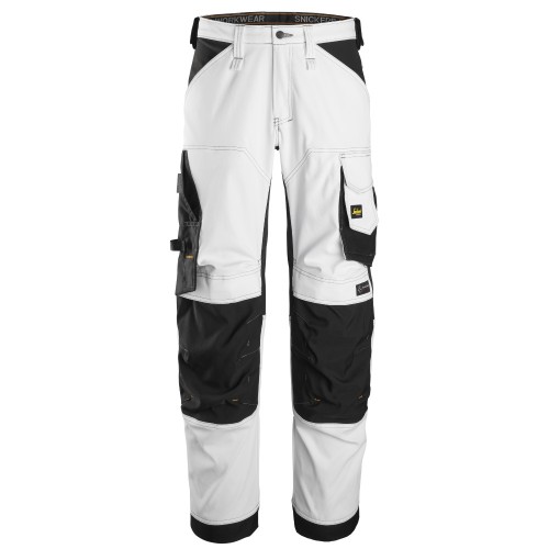6351 Pantalones largos de trabajo elásticos de ajuste holgado AllroundWork blanco-negro talla 258