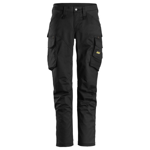 6703 Pantalones largos de trabajo elásticos para mujer con bolsillos para rodilleras AllroundWork negro talla 38
