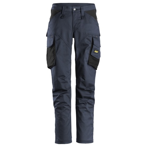 6703 Pantalones largos de trabajo elásticos para mujer con bolsillos para rodilleras AllroundWork azul marino-negro talla 42