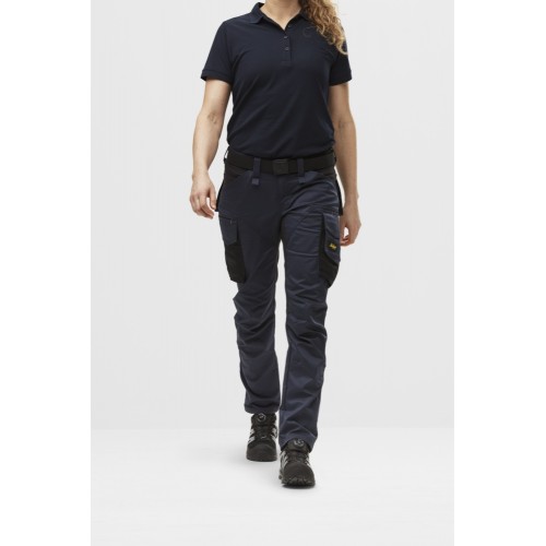 6703 Pantalones largos de trabajo elásticos para mujer sin bolsillos para rodilleras AllroundWork azul marino-negro