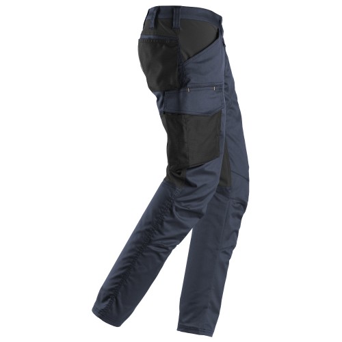 6703 Pantalones largos de trabajo elásticos para mujer sin bolsillos para rodilleras AllroundWork azul marino-negro