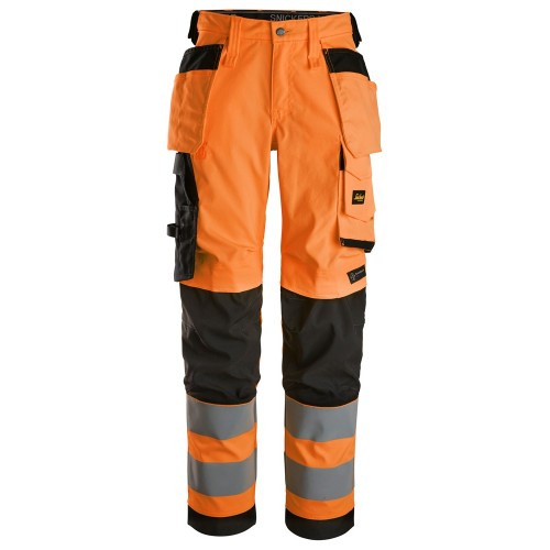 6743 Pantalones largos de trabajo elásticos de alta visibilidad clase 2 para mujer con bolsillos flotantes naranja-negro talla 50