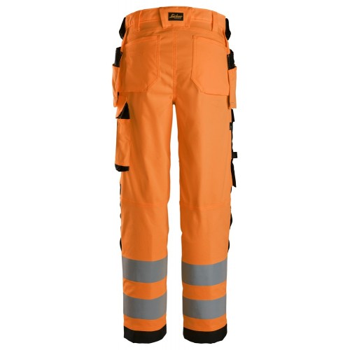 6743 Pantalones largos de trabajo elásticos de alta visibilidad clase 2 para mujer con bolsillos flotantes naranja-negro