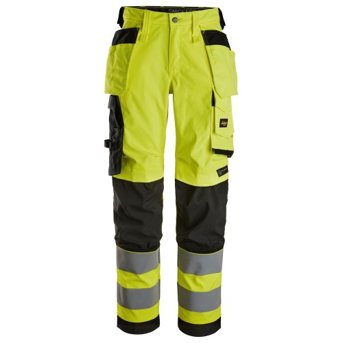 6743 Pantalones largos de trabajo elásticos de alta visibilidad clase 2 para mujer con bolsillos flotantes amarillo-negro talla 38