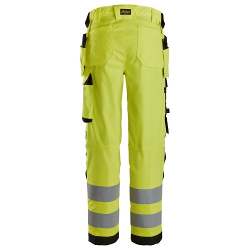 6743 Pantalones largos de trabajo elásticos de alta visibilidad clase 2 para mujer con bolsillos flotantes amarillo-negro