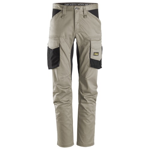 6803 Pantalones largos de trabajo elásticos sin bolsillos para las rodilleras AllroundWork beige-negro talla 104
