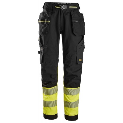 6934 Pantalones largos de trabajo elásticos de alta visibilidad clase 1 con bolsillos flotantes negro-amarillo talla 104
