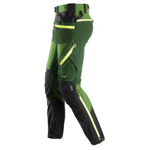 6940 Pantalones largos de trabajo elásticos FlexiWork Softshell Slim Fit bolsillos flotantes verde manzana/ verde bosque