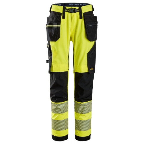6943 Pantalones largos de trabajo elásticos de alta visibilidad clase 2 con bolsillos flotantes amarillo-negro talla 162
