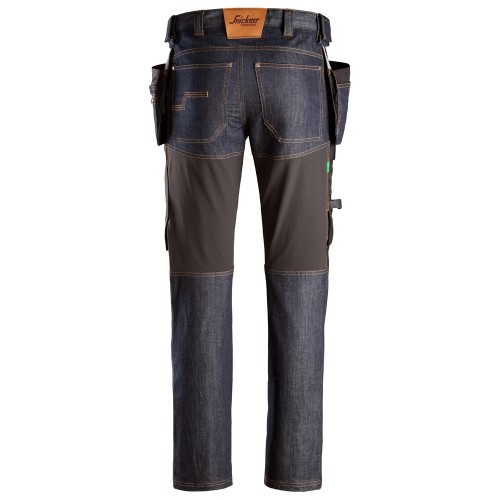 Pantalones largos de trabajo en tejido vaquero FlexiWork 6956 Denim/Negro  058 Snickers Workwear