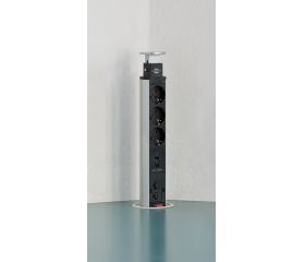 Base de tomas múltiples retráctil para mesas Tower Power con puertos USB y conexión LAN