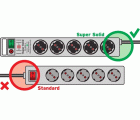 Base de tomas múltiples Super-Solid-Line color plata con la salida del cable en lado opuesto al interruptor