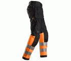 6233 Pantalones largos de trabajo de alta visibilidad clase 1 con bolsillos flotantes AllroundWork negro-naranja