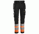 6234 Pantalones largos de trabajo elásticos de alta visibilidad clase 1 con bolsillos flotantes negro-naranja