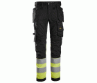 6234 Pantalones largos de trabajo elásticos de alta visibilidad clase 1 con bolsillos flotantes negro-amarillo