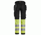 6234 Pantalones largos de trabajo elásticos de alta visibilidad clase 1 con bolsillos flotantes negro-amarillo