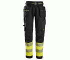 6934 Pantalones largos de trabajo elásticos de alta visibilidad clase 1 con bolsillos flotantes negro-amarillo