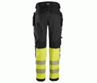 6934 Pantalones largos de trabajo elásticos de alta visibilidad clase 1 con bolsillos flotantes negro-amarillo