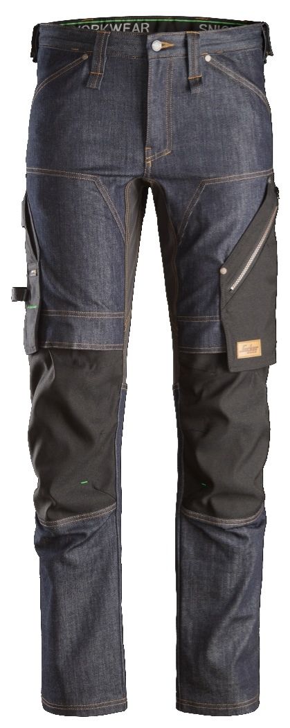 Pantalones largos de trabajo en tejido vaquero FlexiWork 6956 Denim/Negro  058 Snickers Workwear