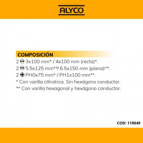 Juego De 6 Destornilladores De Bocas Recta, Plana Y Phillips Con Mango Bimaterial ALYCO