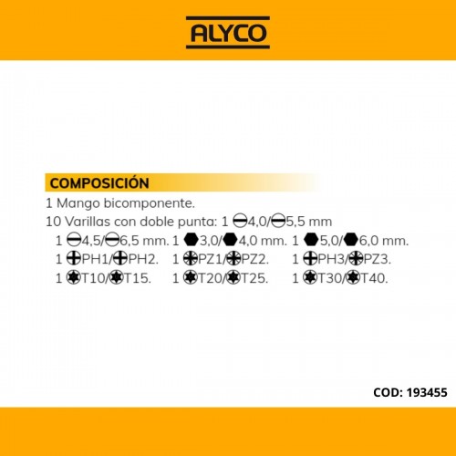 Juego De 20 Destornilladores En 1 Con Varilla De Doble Punta En Estuche De Plástico ALYCO 