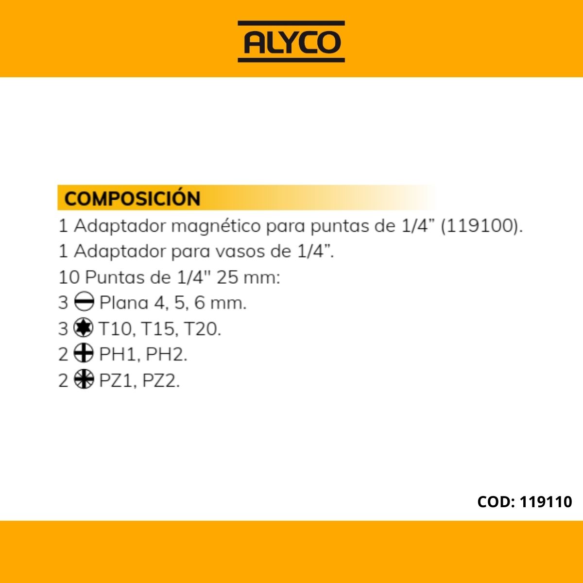 Mango Atornillador Con Adaptador Magnético Para Puntas De 1/4 ALYCO, Productos