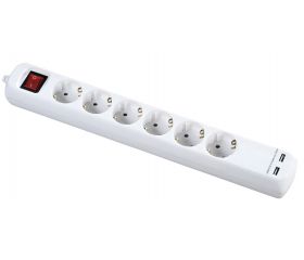 Base Múltiple Con Interruptor 3, 5 o 6 Enchufes Y 2 Usb, Cable 3X1,5 1,4 Metros ALYCO