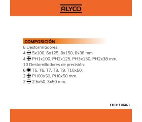 Juego Combinado De Destornilladores 18 Piezas En Soporte Plástico ALYCO ORANGE