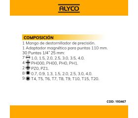 Juego De Destornillador Intercambiable Con 30 Varillas En caja De Plástico ALYCO