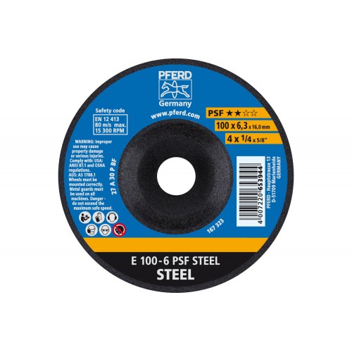 Disco de desbaste E 100x6,3x16 mm línea universal PSF STEEL para acero