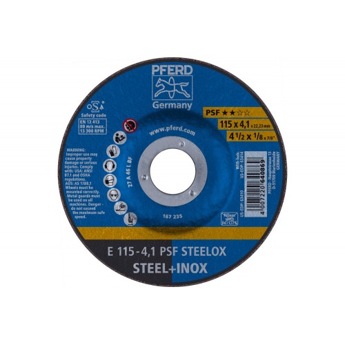 Disco de desbaste E 115x4,1x22,23 mm línea universal PSF STEELOX para acero/acero inoxidable