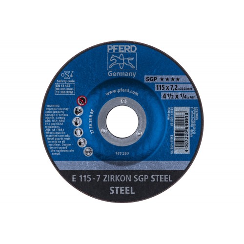 Disco de desbaste E 115x7,2x22,23 mm circonio línea especial SGP STEEL para acero